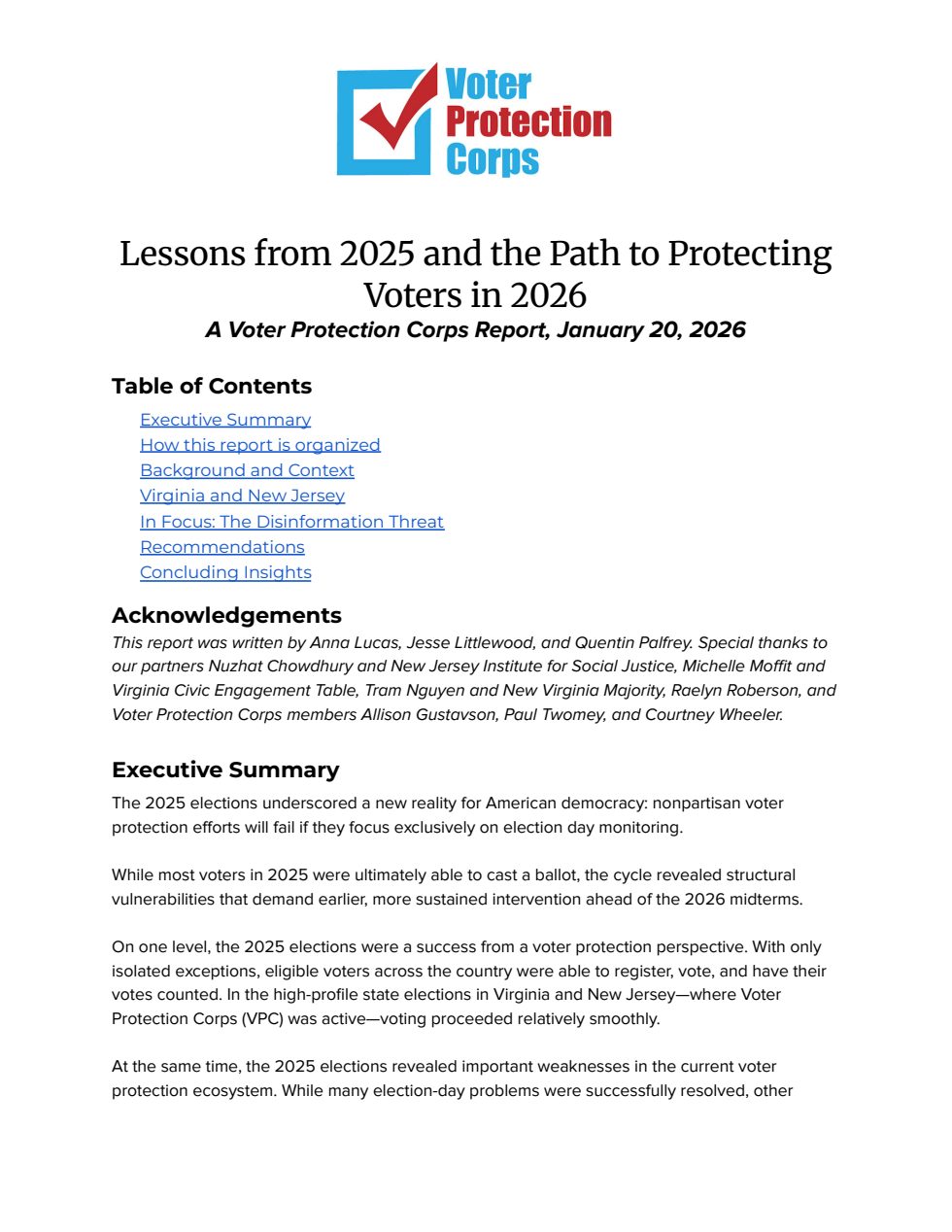 Cover of Lessons from 2025 and the Path to Protecting Voters in 2026